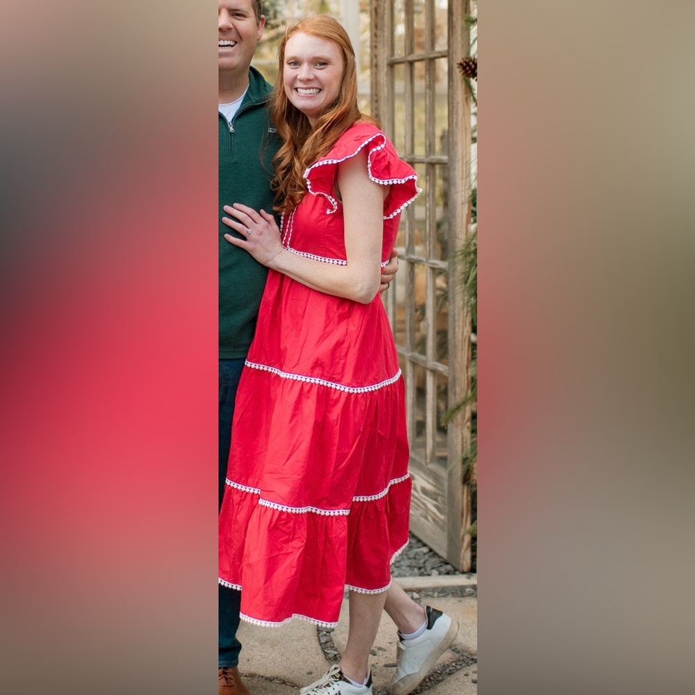 Red Ruffle Tiered Midi Dress by